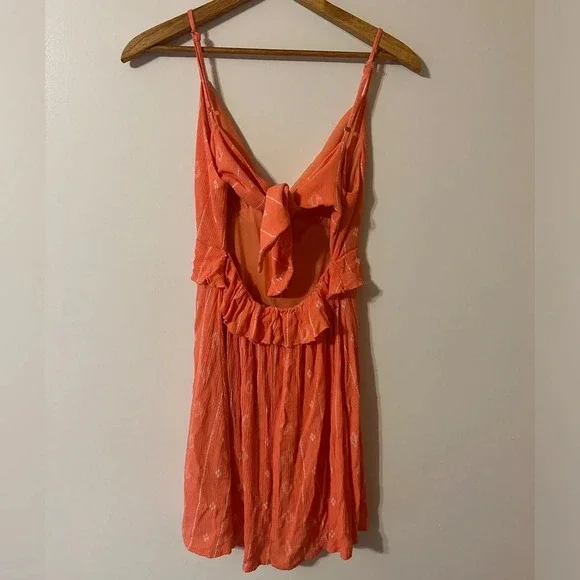 Peach Open Back Boho Tie Front Mini Dress - Picture 4 of 7